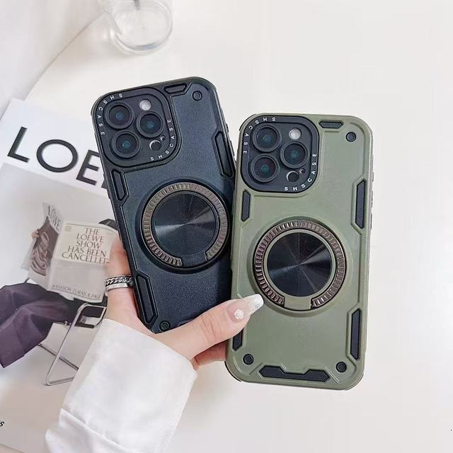 3 in 1 Magnetic Portable Kickstand Armor TPU+PC Mobile Phone Case for 11-17 Pro Max Anti-Fall Protection
