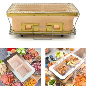 Home Japanese Table Top Yakitori Grill Square Ceramic Grill Clay Oven BBQ Grill