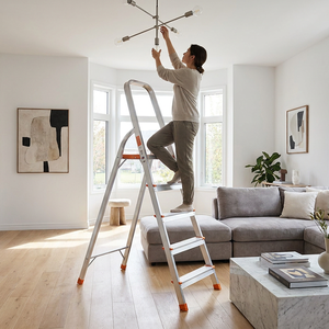 <span class=keywords><strong>Escalera</strong></span> de Aluminio Profesional de 4 Peldaños con Barandilla de Seguridad Extra Alta, Escalón Plegable para el Hogar y la Oficina - Product Image 1