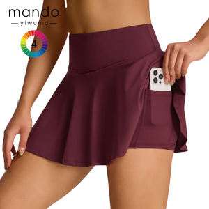 Low OEM rok Golf wanita, gaun tenis pinggang tinggi satu potong rok olahraga tenis lembut dengan saku - Product Image 3