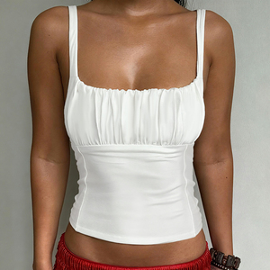 Ruched Bust Padded Square Neck Crop Tank Top Slim Fit Solid Color Layering Top Casual Sexy Style Daily Wear - Product Image 6