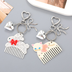 Cartoon Katze Hase Mini-Kamm Schlüsselanhänger Silber Herz Schleife Metallverschluss Taschenanhänger Tragbarer Taschen-Haarpflegekamm Süßer Stil - Product Image 2