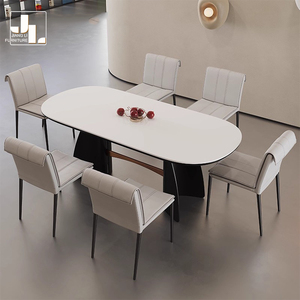 Moderno Simple Villa Comedor Blanco Mesa de comedor Hotel Restaurante Marco de metal Pizarra superior Mesa de comedor de lujo Muebles - Product Image 2