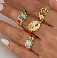Cincin emas perak, aksesoris perhiasan pesta, cincin jari terbuka tidak teratur warna-warni untuk pria/wanita