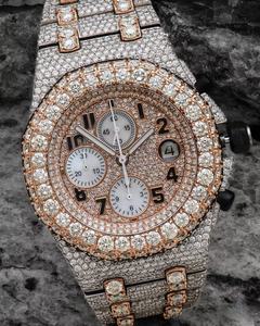 Reloj de pulsera de diamantes personalizado de alta calidad, 42 mm, movimiento 3126, cronógrafo con esfera de morganita helada totalmente de diamantes. - Product Image 1