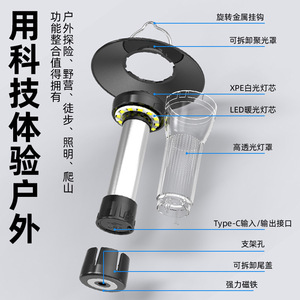Camping <b>Light</b> LED Portable Magnetic <b>Emergency</b> Flashlight Outdoor Multi Functional Lighthouse Lamp Black 5V 25000 Hours - Product Image 3
