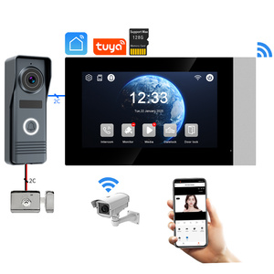 <span class=keywords><strong>Interphone</strong></span> vidéo <span class=keywords><strong>sans</strong></span> <span class=keywords><strong>fil</strong></span> compatible avec <span class=keywords><strong>2</strong></span> fils, écran tactile IPS de 7 pouces, moniteur 1024*600 pixels, IP65 résistant aux intempéries, configuration flexible - Product Image 1