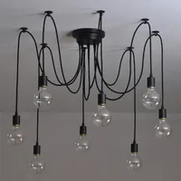 Noir Multi-têtes Araignée Pendentif Lampe Loft Vintage Edison Ampoule Suspendus E27 8 Bras Plafonniers pour Restaurant