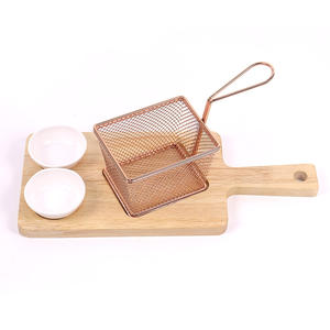 Servierkörbe für Pommes Frites, Frittiertes und Fingerfood mit Bambustablett und Schale, Küchenhelfer, Servierplatte aus Holz mit Korb - Product Image 2