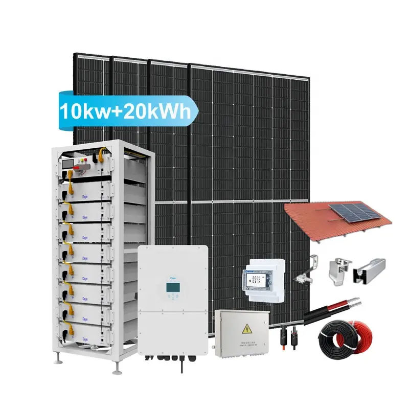 Deye三相ハイブリッドソーラーパワーキット10kw20kWhインバーターおよびTrinaPVモジュール付きバッテリー完全なソーラーシステム