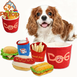 Petop Jouet interactif pour chien, nouveauté écologique, en peluche, avec sons (burger, frites, hot-dog), seau de rangement en forme de fast-food - Product Image 1