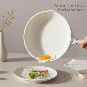 Ensemble de casseroles EcoCook antiadhésives 4 pièces couleur crème avec poignées en bois, compatibles four et cuisson à induction - Product Image 3