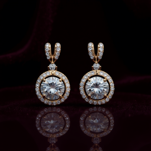 Orecchini in Oro Massiccio 18K Bianco Champagne con Diamanti Taglio Brillante Rotondo Colore G Diamante Naturale Gioielli Classici da Donna per Fidanzamento - Product Image 2