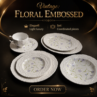 Assiette en porcelaine vintage française à relief floral, assiette à dîner en céramique, vaisselle ronde pour la maison et les restaurants