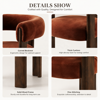 Fauteuil de salle à manger moderne de luxe en velours roux, fauteuil en bois foncé avec dossier à coussin pour projets hôteliers et villas, fabricant OEM