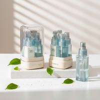Flacons cylindriques légers rechargeables 4 en 1, système de pompe sans air, pulvérisateur à large ouverture, matériau PC+PRTG, pour voyage, shampoing, cosmétiques
