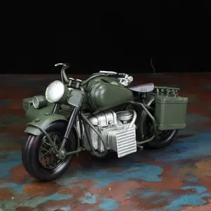 Classical army motorcycle model with sidecar, handmade art craft, table decor, kids gifts