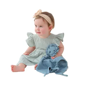 Edredón de algodón de muselina orgánica, juguete de peluche de León, manta de seguridad para bebé