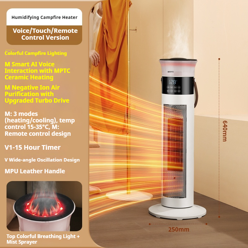 Humidificador de voz con IA para calefacción de toda la casa, lujoso y con llama de colores.