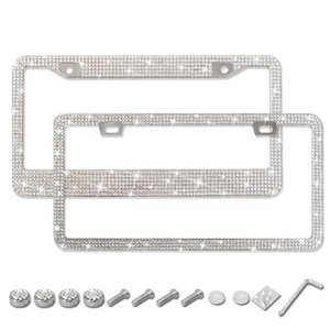 Marco de matrícula de acero inoxidable con diamantes de imitación de cristal para soporte de placa de diamante estándar de EE. UU. América 12,4 pulgadas 6,3 pulgadas - Product Image 2