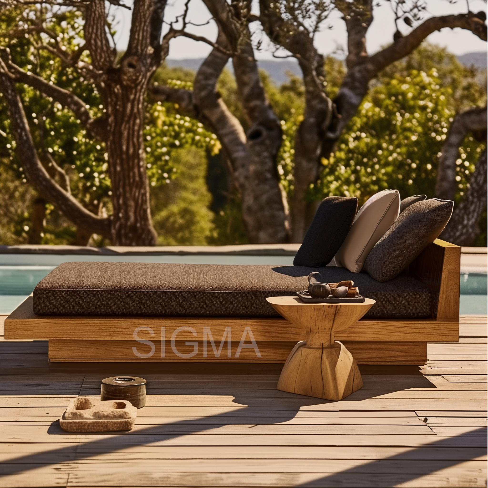 Wholesale Patio Outdoor Wooden Furniture Waterproof Cushion Leisure Style Solid Teak Sunbed