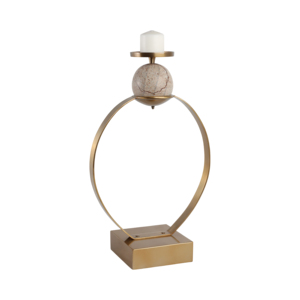 Portacandele Scultoreo con Accento Sferico in Marmo, Elegante Candelabro a Colonna per Centrotavola o Decorazione d'Ingresso - Product Image 2