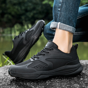 Chaussures de randonnée pour hommes, noires, en mesh, bout rond, respirantes, semelle extérieure en caoutchouc, semelle intermédiaire en EVA, toutes saisons, trekking en plein air - Product Image 4