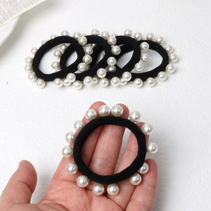 Kích Thước Lớn Màu Đen Liền Mạch Tóc Ban Nhạc Cao Su Với Ngọc Trai Cho Phụ Nữ Chất Lượng Cao Tóc Đàn Hồi Quan hệ Cô Gái Tóc Sợi Dây Thừng Hairbands Bán Buôn - Product Image 2