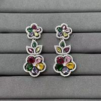 Ensemble de bijoux pour femmes TIANSHE, bracelet luxueux en zircon coloré, boucles d'oreilles pendantes en forme de fleur et bague, ensemble de 3 pièces