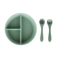 Ensemble d'alimentation pour bébé en silicone sans BPA, avec logo personnalisé OEM ODM, conforme aux normes FDA LFGB, assiette compartimentée de qualité alimentaire avec cuillère et fourchette