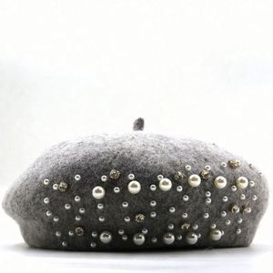 ผู้ผลิตหมวกเบเร่ต์ขนสัตว์สำหรับผู้หญิงในฤดูหนาวจากจีน ขายส่งหมวกเบเร่ต์ประดับมุกสำหรับสุภาพสตรี - Product Image 3