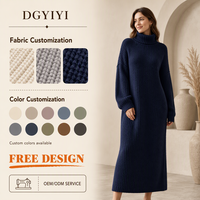 Robe longue maxi pour femme en maille premium opaque 320 GSM, col roulé, épaules tombantes, douce, confortable et élégante, manches longues, hiver, logo personnalisé OEM
