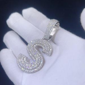 Perhiasan hip hop kustom kalung perhiasan Ice out liontin huruf berlian moissanite set perak modis kalung - Product Image 5
