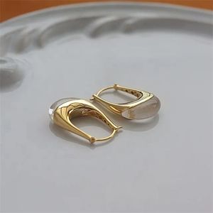 Pendientes de Aro con Forma de Herradura de Cuarzo Cristalino de Estilo Moderno Xinfly, Oro Real de 18k, con Certificado - Product Image 1