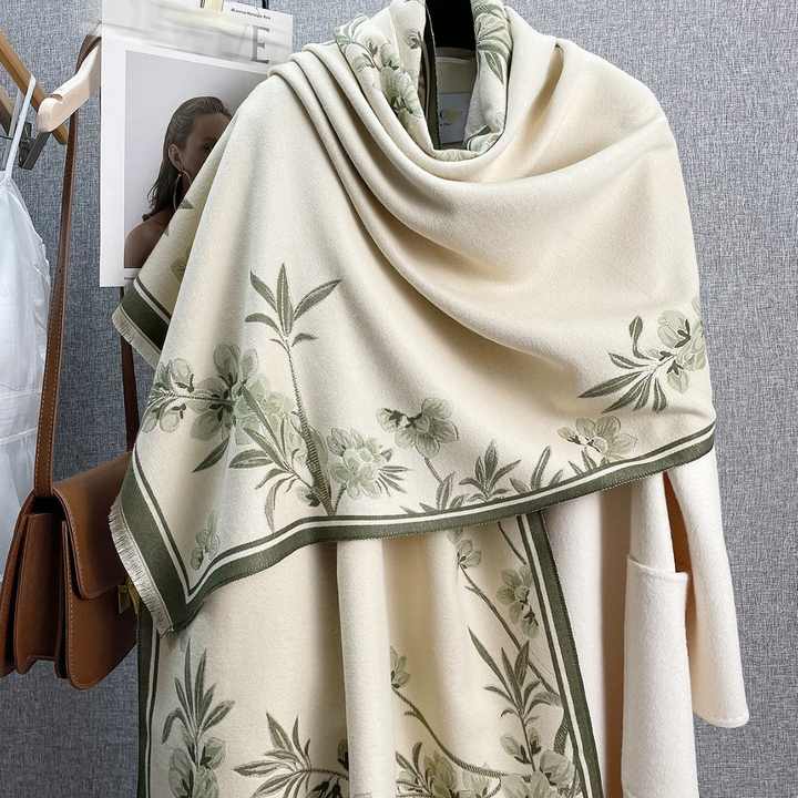 Winter Elegant Plum Blossoms Printed Soft Head Scarf Women's Double