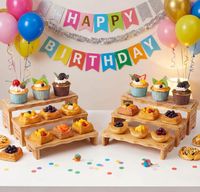 Pratique : Ensemble de présentoirs à cupcakes en bambou, à étages, empilables, pour table de desserts, buffet et organisation alimentaire pour fêtes