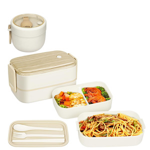 Design Dual-Tier BPA Free Eco-Friendly Plastic Food Grade Microwavable Stackable Leak-Proof Heatable Lunch <b>Box</b> Set - Product Image 1