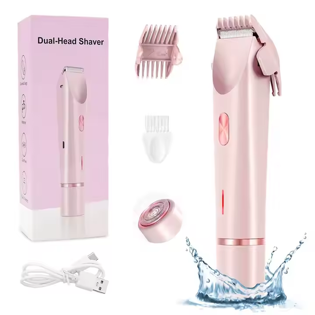 Dual-head Electric Shaver Wet Dry Electric Waterproof Razor Hair Removal Lady Shaver Trimmer for Bikini Leg Arm Underarm Area