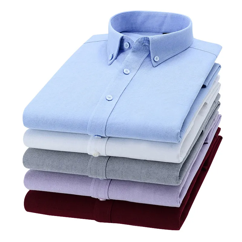 100 % Oxford Baumwolle individuelles Logo Büro Geschäftsmänner Übergröße langärmeliges Hemd Knopf-Down-Hemd