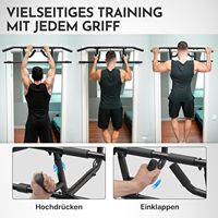 Barre de traction réglable Wellshow en acier noir mat pour cadre de porte sans vis, avec poignée supplémentaire, options de préhension polyvalentes, capacité de 150 kg