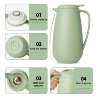 Termo para Té y Café de 1500 ml, Doble Pared, Revestimiento de Vidrio Rosa, Carcasa de PP, Ecológico, Reutilizable, Termo de Vacío