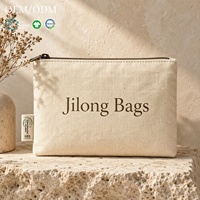 Pochette zippée en toile de coton recyclé certifiée GRS, avec logo personnalisé, couleur crème naturel, sac de rangement écologique, enveloppe anti-poussière
