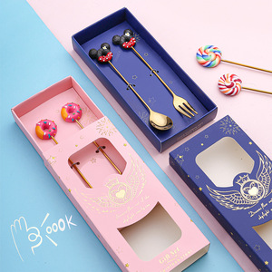 Cute Macaron Donut Spoon Fork Set Cartoon Donut Coffee Spoon Gold Stainless Steel Fruit Fork