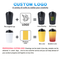 Tasses à café avec logo et couvercle, gobelet isotherme en acier inoxydable de 12 oz, tasse de voyage anti-fuite, thermos pour garder au chaud
