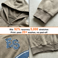 Sweat à capuche zippé pour homme en molleton bouclette 100% coton, délavé à la pierre, grammage lourd, coupe oversize à épaules tombantes, avec appliqué imprimé numérique personnalisé