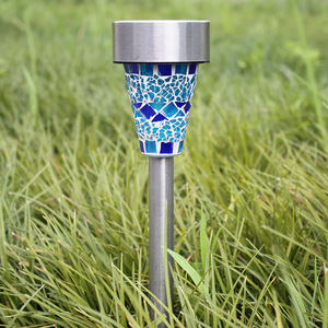 Solar Garden <b>Light</b> Blue Mosaic <b>LED</b> Outdoor Waterproof Stake <b>Light</b> For Lawn Decoration - Product Image 1