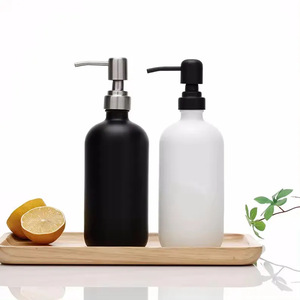 8oz 16oz 32oz black Glass Round boston <b>Bottles</b> with Stainless Steel Pump Lid 500ml Glass Liquor Soap <b>Bottle</b> - Product Image 6