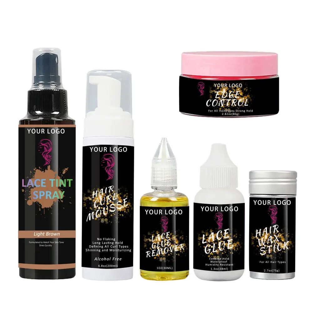 Low MOQ Private Label Closures Wig Glue Waterproof Lace Remover Hair Wax Stick Lace Tint Spray Strong Hold Edge Control