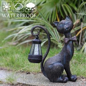 Statue de chat en résine fantaisiste pour extérieur, lumière solaire de jardin, décor d'automne peint, cadeau d'anniversaire pour maman - Product Image 4