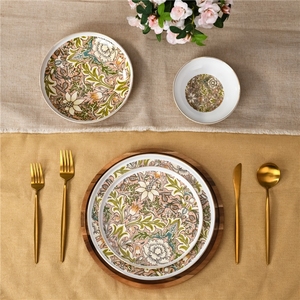 Assiette à Soupe et Bols pour Restaurant et Hôtel, 16 Pièces, Vaisselle, Décalcomanie à Fleurs, Vintage, Jante Dorée, Nouvelle Porcelaine - Product Image 6